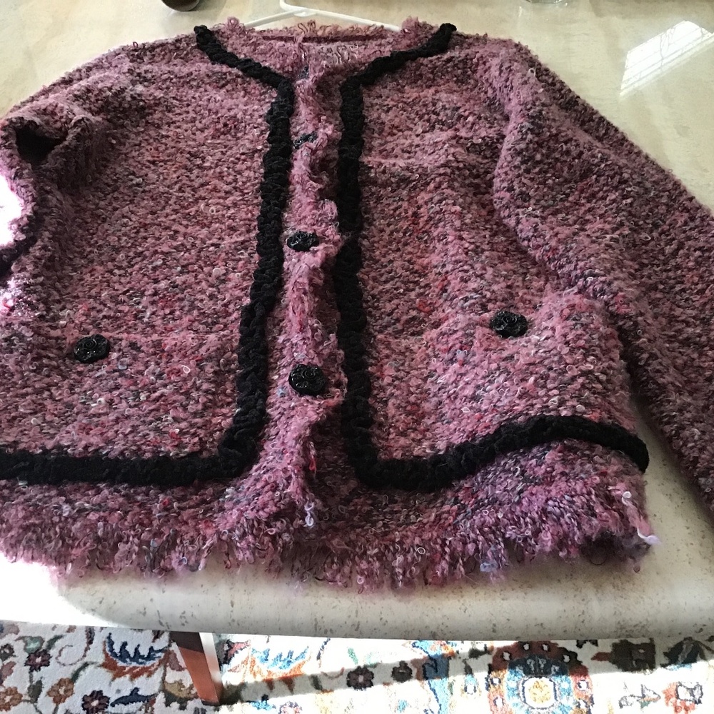 Curio pink tweed knit cardigan size M
